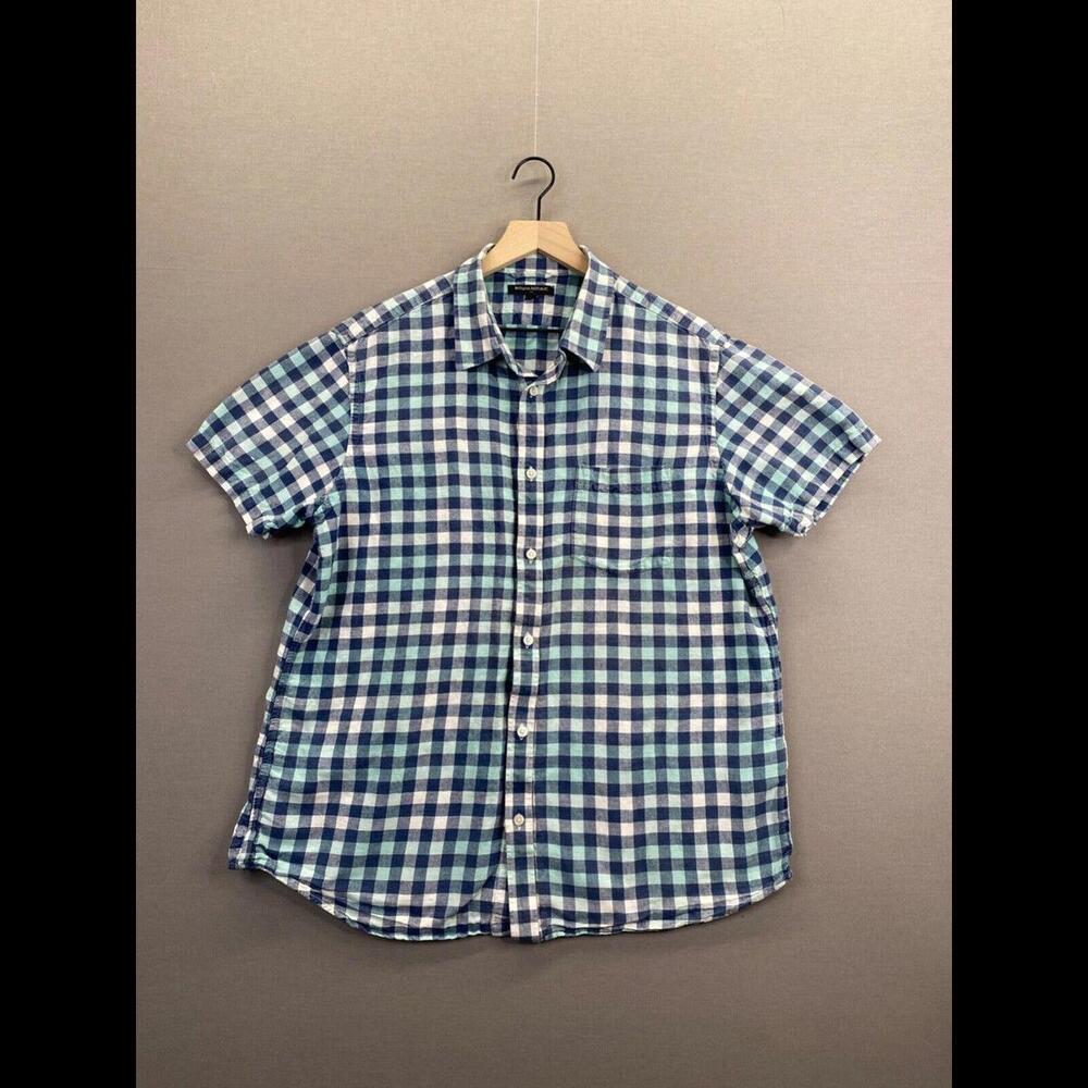 Banana Republic Mens Blue Flannel Collared Button Down Checkered Size X-Large "